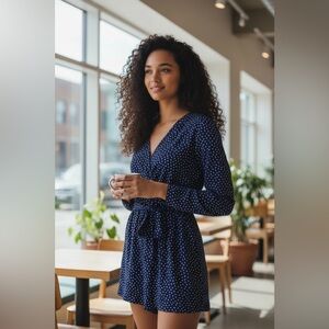 Abercrombie & Fitch - EC -  Navy Long Sleeve Belted Romper